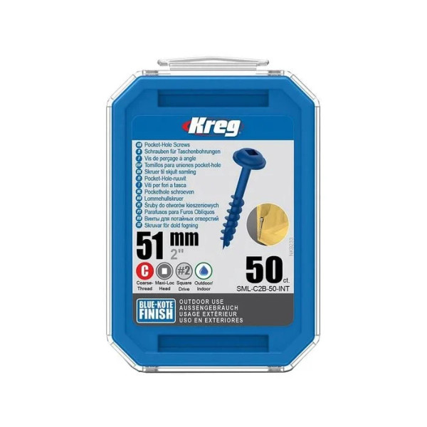 Order In - KREG Pocket Hole Screws Coarse Blue-Kote 51mm 50 Piece - KR-SMLC2B-50