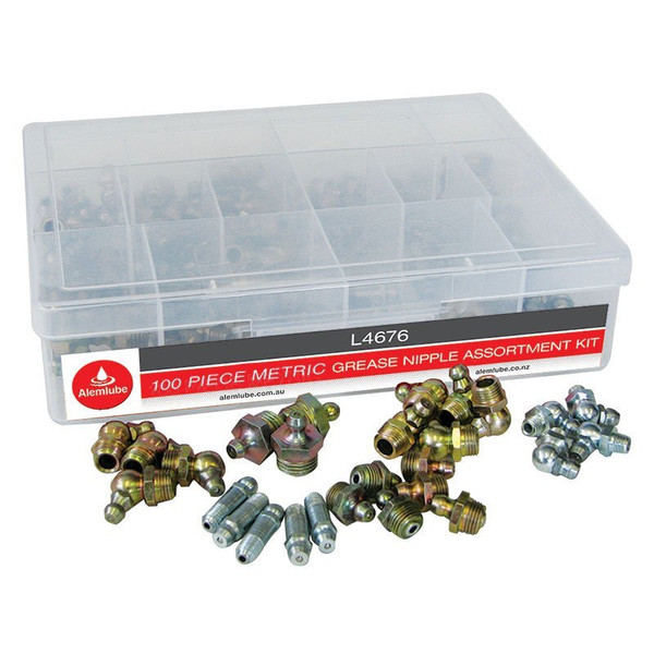 Alemlube Metric Grease Nipple Assortment Kit 100 Piece - L4676