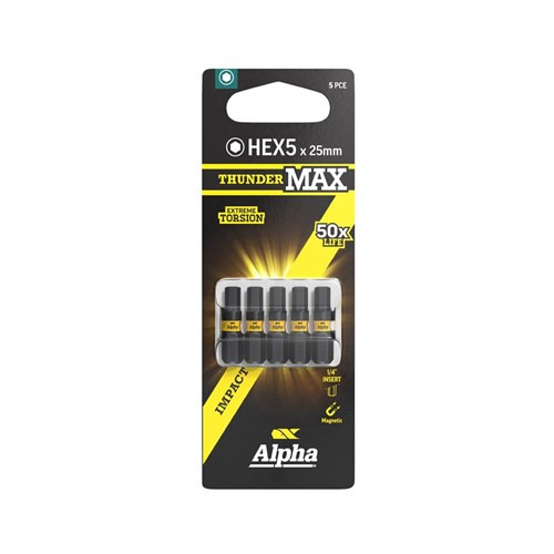Order In - Alpha ThunderMax Impact Power Bit HEX5 x 50 MM 5 Pack - CHEX550SM-5