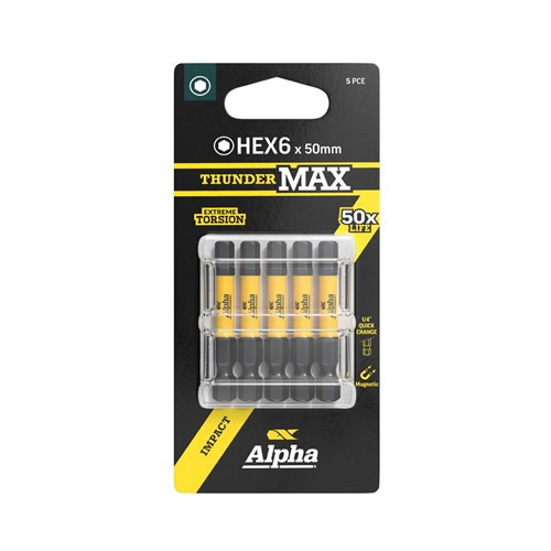 Order In - Alpha ThunderMax Impact Power Bit HEX6 x 50 MM 5 Pack - CHEX650SM-5