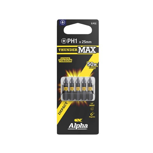 Order In - Alpha ThunderMax Impact Insert Bit PH1 x 25 MM 5 Pack - CPH125SM-5