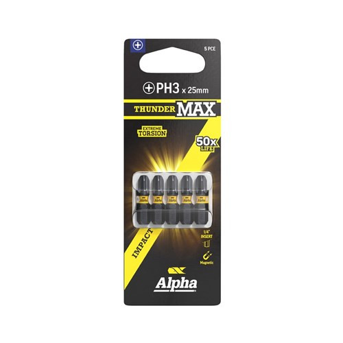 Order In - Alpha ThunderMax Impact Insert Bit PH3 x 25 MM 5 Pack - CPH325SM-5
