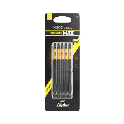 Order In - Alpha ThunderMax  Impact Power Bit  SQ2 x 100mm 5 Pack - CSQ2100SM-5