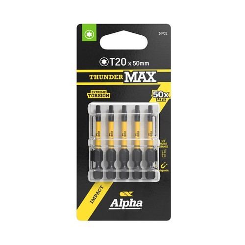 Order In - Alpha ThunderMax  Impact Power Bit TX20 x 50mm 5 Pack - CTX2050SM-5