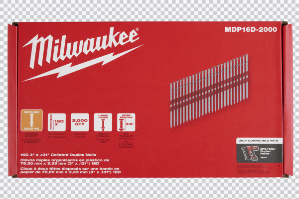 Order In - Milwaukee Collated Duplex Nails 16D 2000 Pack - MDP16D-2000