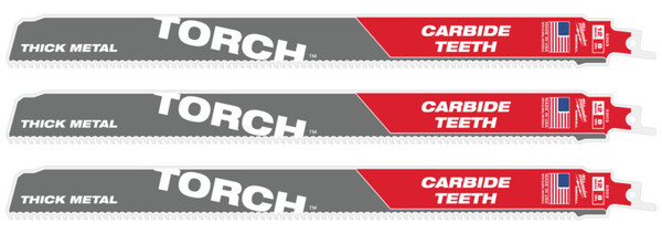 Order In - Milwaukee SAWZALL™ The TORCH™ With Carbide Teeth 300 MM 12" 8TPI Blade 3 Pack - 48475303