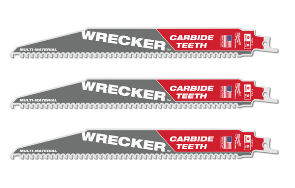 Order In - Milwaukee SAWZALL™ The WRECKER™ With Carbide Teeth Demolition 230 MM 9" 6TPI Blade 3 Pack - 48475342