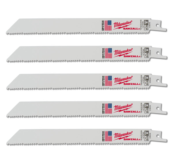 Milwaukee SAWZALL™ Thin Kerf Multi-Material 200 MM 8" 8/12TPI Blade 5 Pack - 48475093