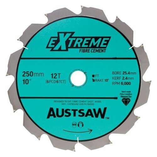 Order In - Austsaw Polycrystalline Diamond Blade 25.4 MM Bore 6PCD6TCT Teeth 250 MM 10" - PCD250