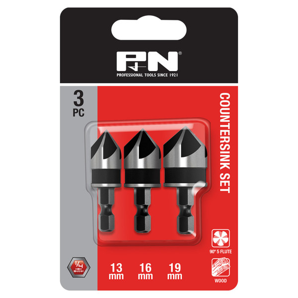 Order In - P&N Rose Head HCS Wood Countersink Bit Set 13-19 MM 1/4 Hex 3 Piece - 105HCS003