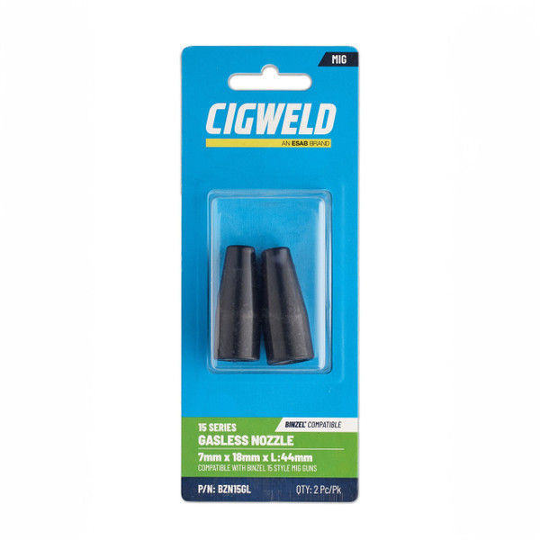 Order In -Cigweld BZL 15 Nozzle Gasless Push On 2 Pack - BZN15GL