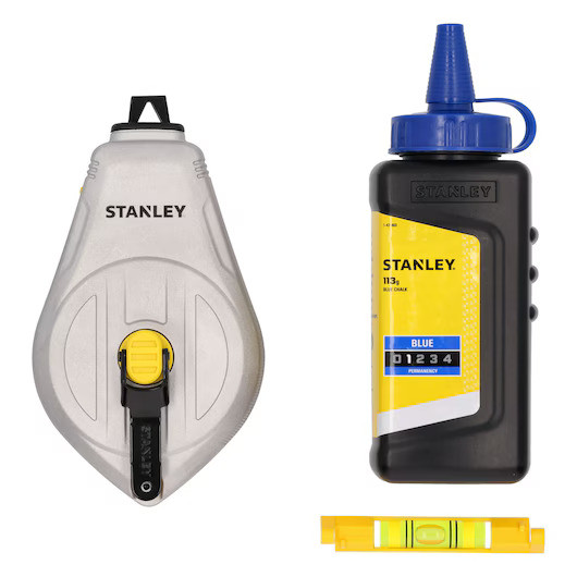 Order In - STANLEY Aluminium 1:1 Chalk Reel  KIT Blue Chalk & Level 30 M - STHT47111-0