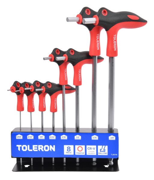 Toleron Ball End Hex Key Set T Handle Imperial 8pc - TL90119