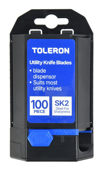 Toleron Utility Knife Blade Set SK2 Steel /Dispenser 100 Piece - TL91117