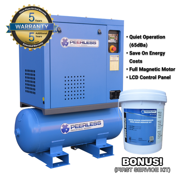 Order In - Peerless HQE7.5  Variable Speed High Pressure Rotary Screw Air Compressor Tank Mount - HQE7.5VSHP-110