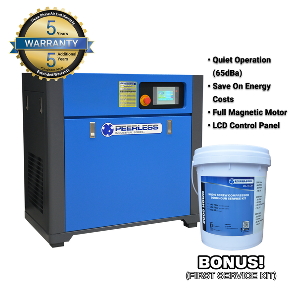 Order In - Peerless HQD30 Variable Speed High Pressure Rotary Screw Air Compressor Base Mount - HQD30VSHP