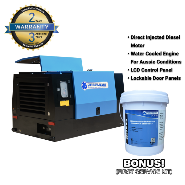 Order In - Peerless  P250D Diesel Base Mount Rotary Screw Air Compressor - P250D