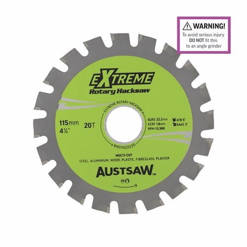 Order In - Austsaw Rotary Hacksaw Blade 115 MM 4.5"  Bore 22.2 MM 20 Teeth - RHS11522220