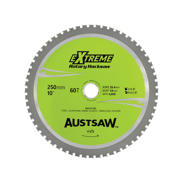 Order In - Austsaw Rotary Hacksaw Blade 250 MM 10" Bore 25.4 MM 60 Teeth - RHS2502560