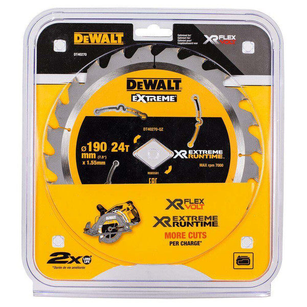 Order In - DeWalt Extreme Circular Saw Blade For Wood Cutting 190 MM 24T TCT - DT40270-QZ