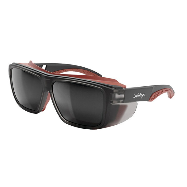 Order In - SafeStyle Converts SPCO1-0001 Safety Glasses - Matte Graphite - Red Frame - Grey Polarised Lens