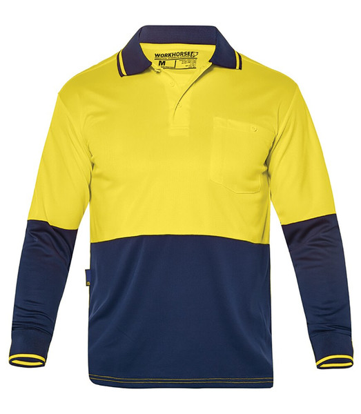Order In - Workhorse MSH102 Men's Two-Tone High Visibility Long Sleeve Polo - Polyester - Yellow/Navy