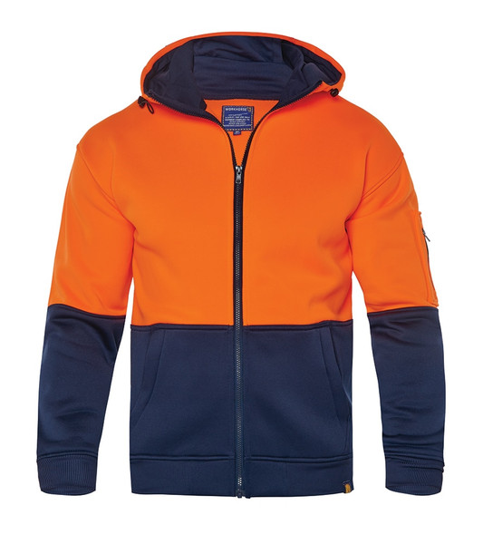 Order In - Workhorse MFL002 Men's Two-Tone High Visibility Anti Pill Fleece Hoodie - Polyester/Cotton - Orange/Navy
