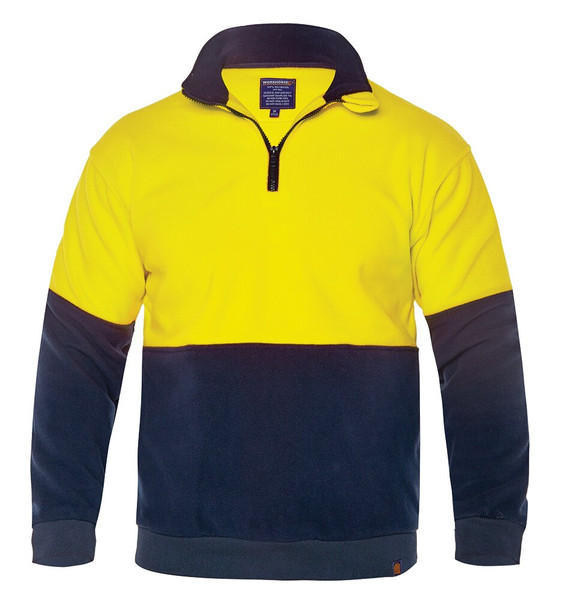 Order In - Workhorse MFL006 Men's Two-Tone High Visibility 1/4 Zipped Polar Fleece - Yellow/Navy