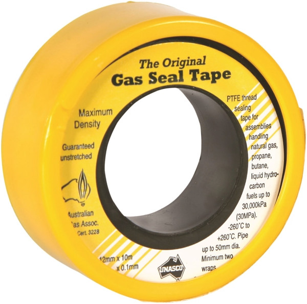 Order In - Unasco Tape - Thread Gas Seal - P.T.F.E - Yellow - 12mm X 30m - T4HY010