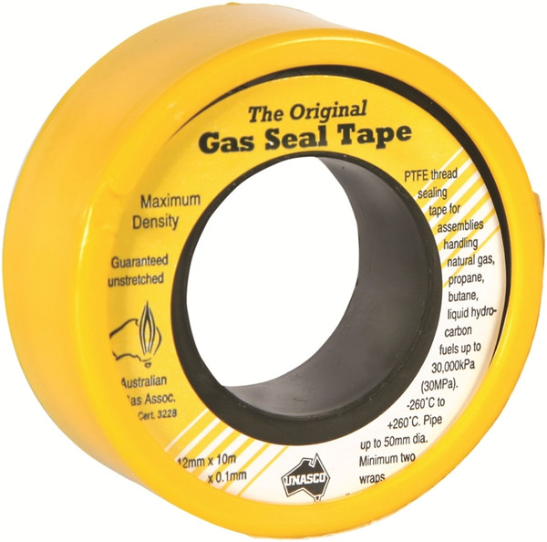 Order In - Thread Sealing Tapes - Gas Seal - P.T.F.E - Yellow - 12mm x 10m - Unasco