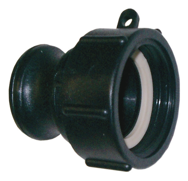 Order In -MCC Adaptor - S60x6 IBC - Pitch Buttress Thread x 1" Male Camlock - Black Polypropylene - STD Din 6131 - White PE Gasket - 60 mm x 6 mm - A100PPBU