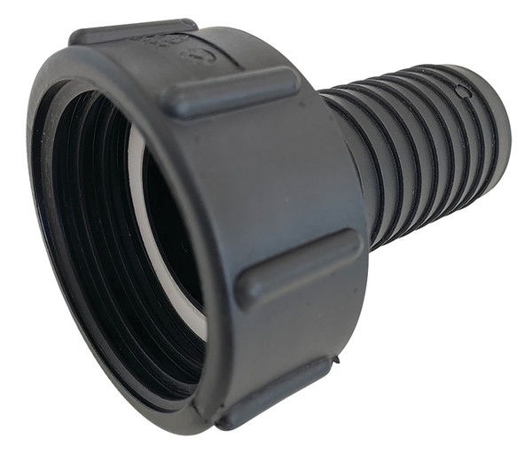 Order In -MCC Hose Tail - S60 x 6 IBC Pitch Buttress Thread x 3/4" - Black Polypropylene - Standard Din 6131 - White PE Gasket - 60 mm x 6 mm - IBCF60HT075