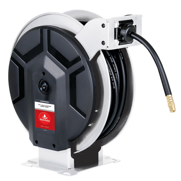 Order In -Alemlube Twin Pedestal Air/Water Hose Reel C/W Hose - 20m X 12mm - HR90085