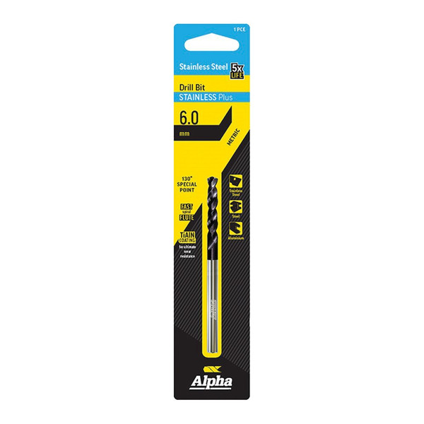 Order In - Alpha C9LMP060 Jobber Drill Bit - Stainless Plus - Metric - Carded - 6.0mm