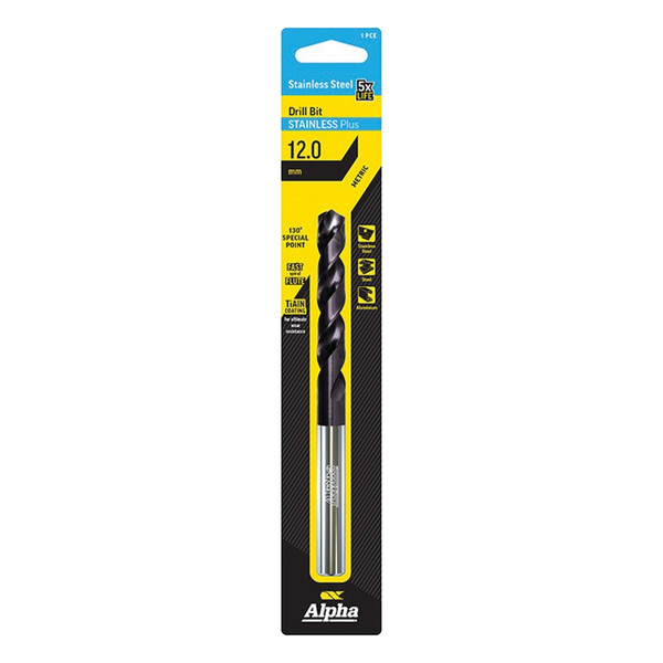 Order In - Alpha C9LMP120 Jobber Drill Bit - Stainless Plus - Metric - Carded - 12.0mm