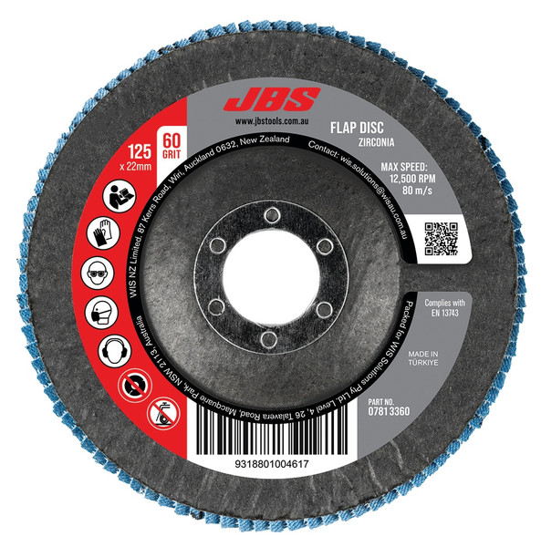 Order In - Zirconia Flap Disc - JBS - 125x22mm - 60 Grit - JBSFD12560Z
