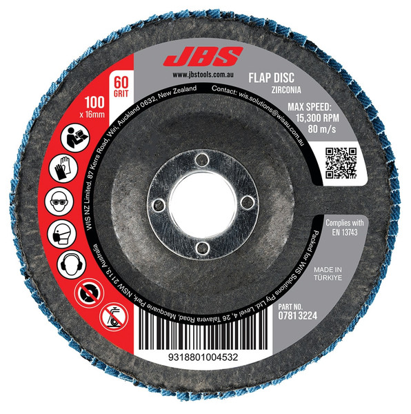 Order In - Zirconia Flap Disc - JBS - 100X16mm - 60 Grit - JBSFD10060Z