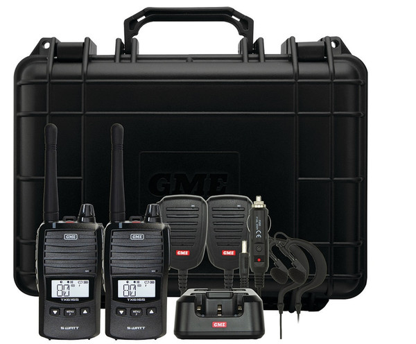 Order In - GME TX6165TP Handheld Radio UHF CB Twin Pack w/Accessories - 5/1W IP67 - Black