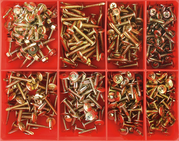 Order In - Champion Fasteners Self-Drilling Screw Kit - Metal - Zinc Yellow Plated - Mushroom, Wafer & Hex Head - Metric - 8G & 10G - 400 Pieces - CA530 - Champion