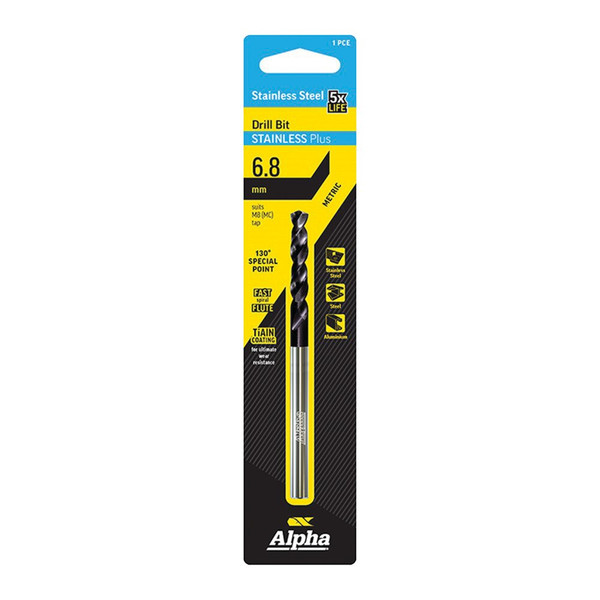 Order In - Alpha C9LMP068 Jobber Drill Bit - Stainless Plus - Metric - Carded - 6.8mm