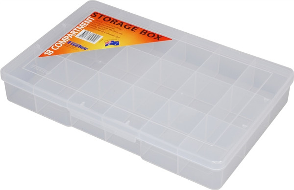 Order In - Fischer F1H-094 - Plastic Storage Box - 18 Compartment - Clear - 310W x 200D x 48Hmm