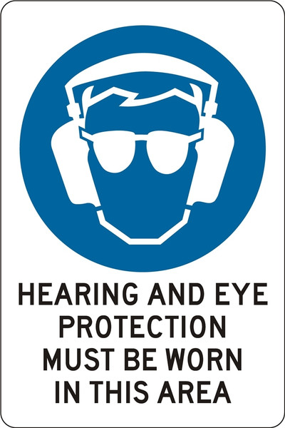 Order In - PROSAFE Mandatory Sign - Hearing And Eye Protection Must Be Worn In This Area - Polypropylene - 300mm x 225mm