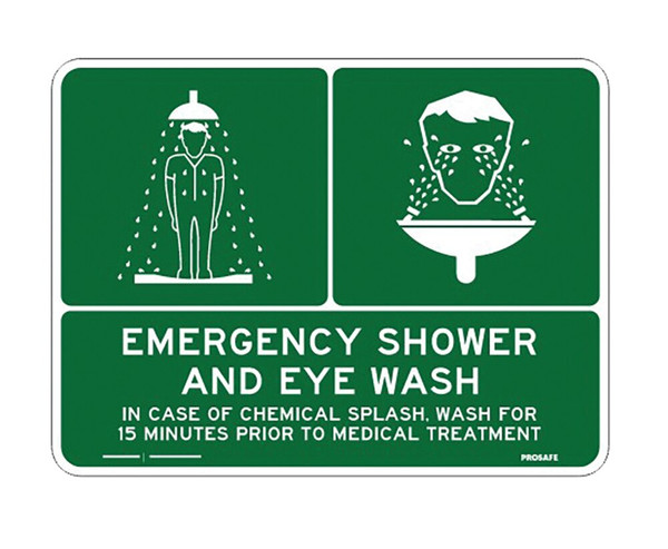 Order In - PROSAFE Emergency Information Sign - Emergency Shower & Eye Wash - Metal - 300mm x 225mm