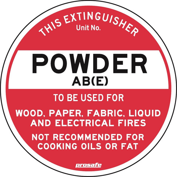 Order In - PROSAFE Fire Equipment Sign - Extinguisher Powder AB(E) - Self Adhesive Vinyl - 200mm