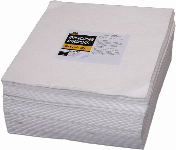 Order In - Thick Absorbent Pad - Oils/Fuels - 140 L/Pack Capacity - White - Polypropylene - 45 cm x 45 cm - SCOF45T-100 - Spill Crew - (100/Pack)