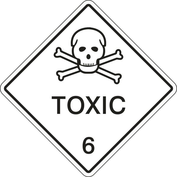 Order In - PROSAFE Danger Sign - Dangerous Goods Class Diamonds - Toxic 6 - Self Adhesive Vinyl - Black On White - 200mm x 200mm