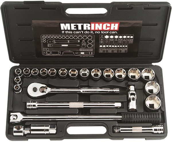 Order In - 24-Piece Standard Socket Set - Imperial/Metric - 1/2" Square Drive - MET-0405 - Metrinch
