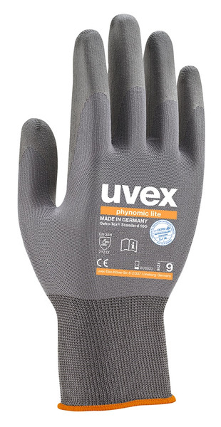 Order In - uvex Phynomic Lite 60040 General Purpose Gloves - Aqua Polymer - Polyamide - Elastance - Knit Wrist Cuff - Grey 9