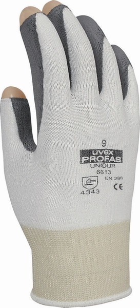 Order In - uvex Unidur UD6613 Cut Resistant Gloves - Cut B - HPPE Fibre Lliner - Polyurethane Coat - Fingerless Thumb, Fore & Index - White/Grey - L