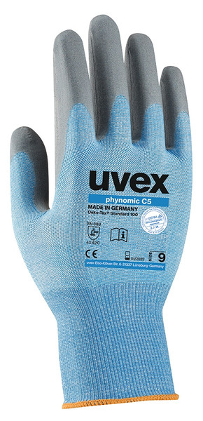 Order In - uvex Phynomic C5 60081 Cut Resistant Gloves - Cut C - Dyneema Liner - Aqua Polymer Palm Coated - Blue/Grey - XL